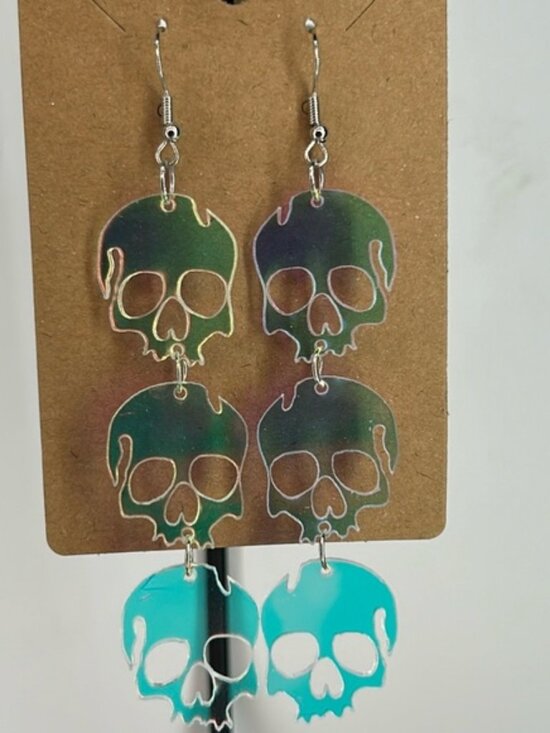 Fashion Jewelry Jewelry - Iridescent Color 3 link Skull Acrylic Earrings Fashion Jewelry